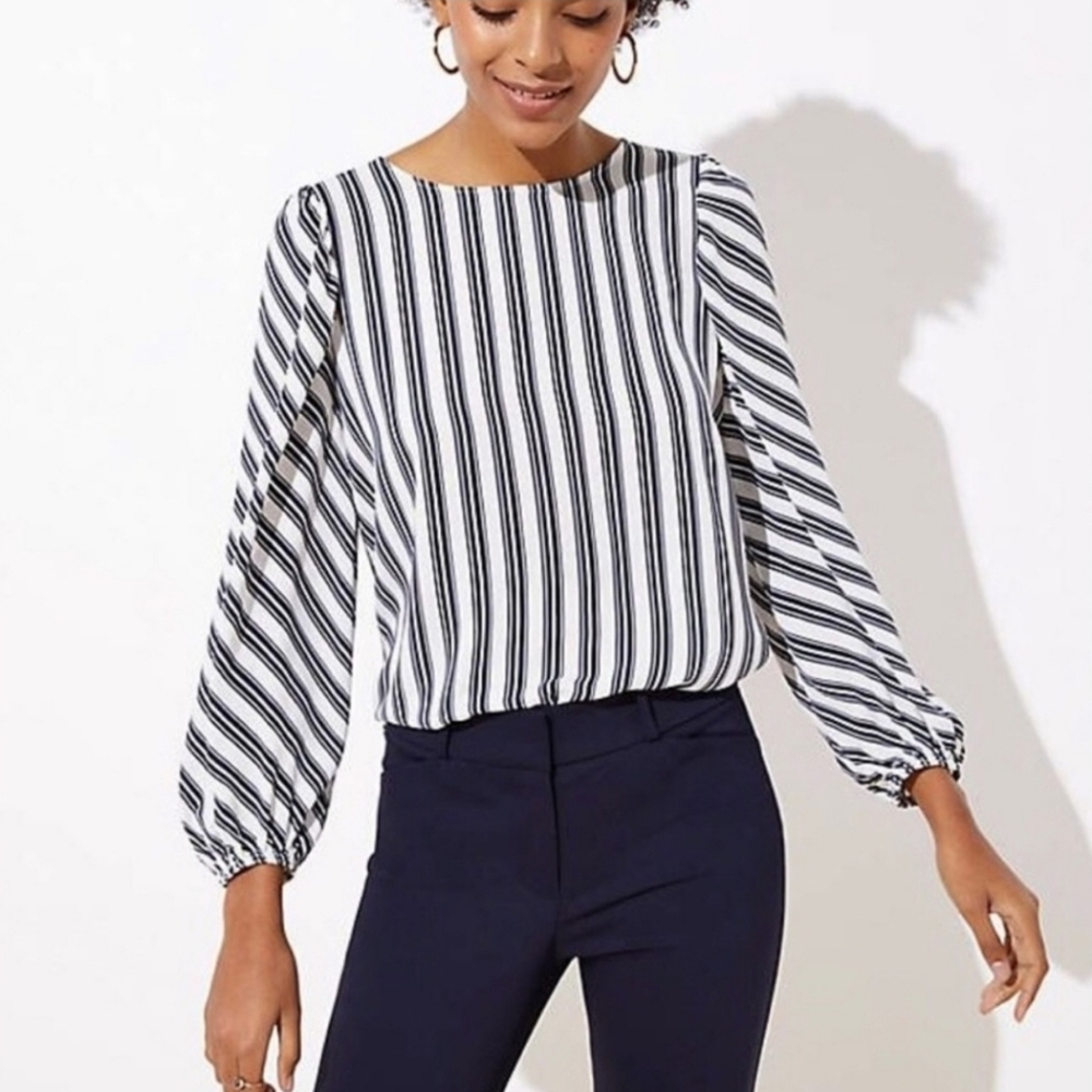 Loft Navy and White Striped Blouse